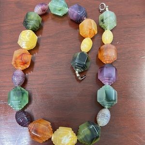 LUCITE GEM GLAM 19” necklace facet big beads swirl multi-color statement WOW